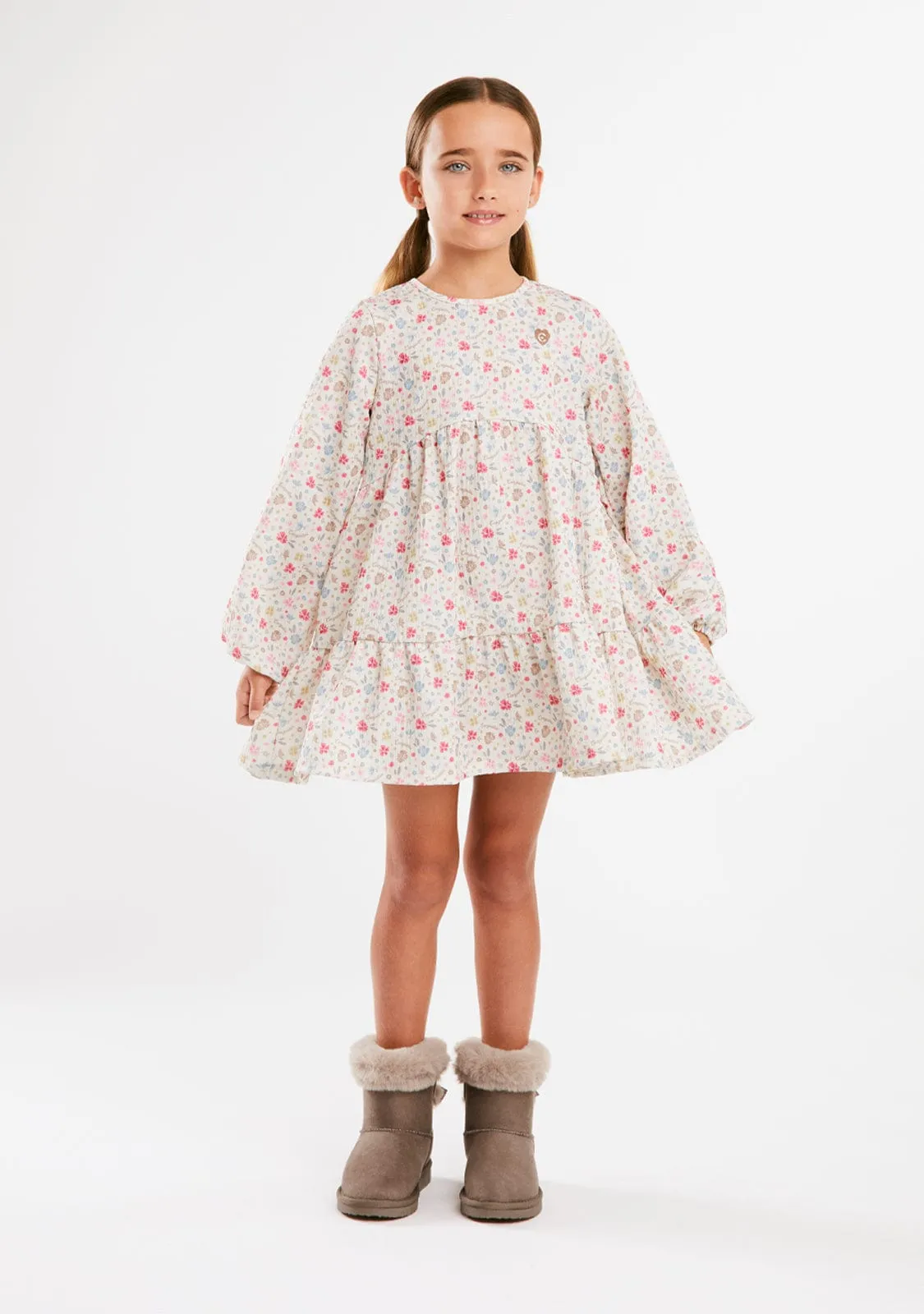Beige Flowers Printed Dress