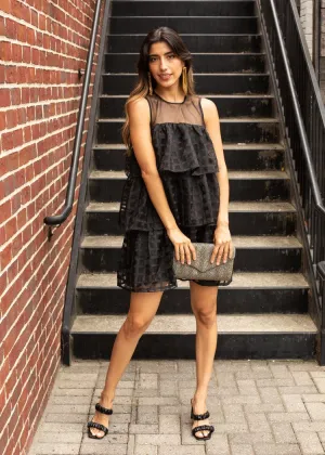 Bella Grid Organza Puff Sleeve Babydoll Minidress ***FINAL SALE***