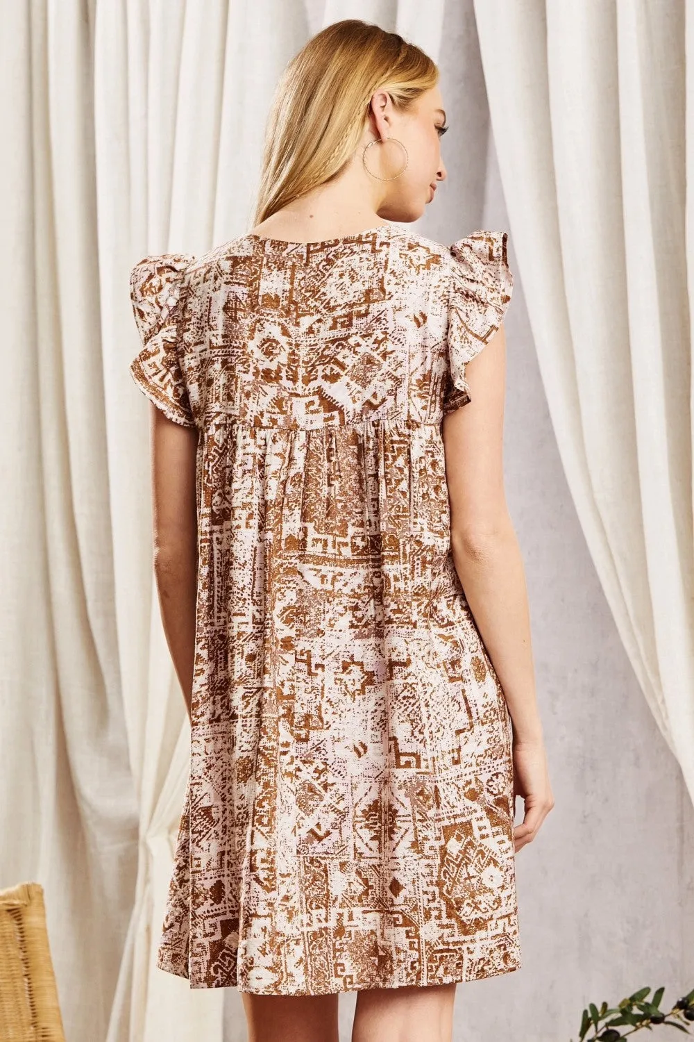 Boho Embroidered Babydoll Dress - Mocha
