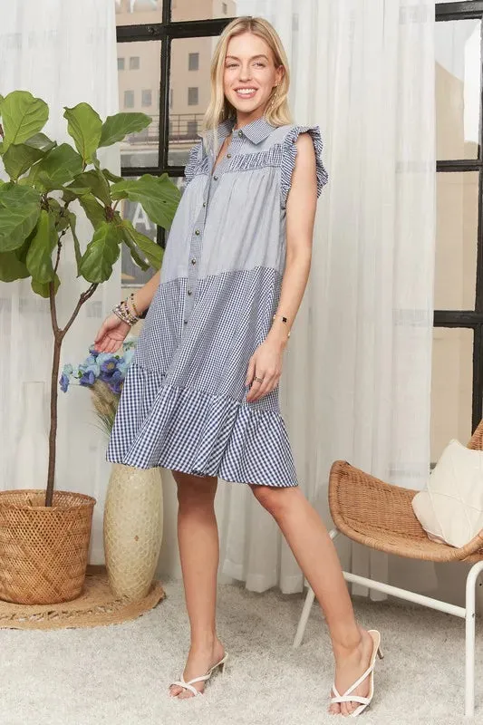 Button Down Textured Babydoll Dress