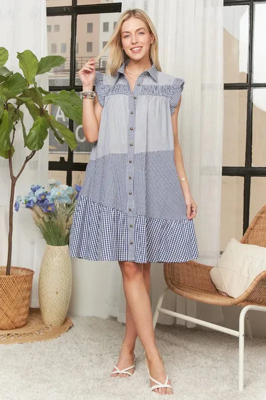 Button Down Textured Babydoll Dress