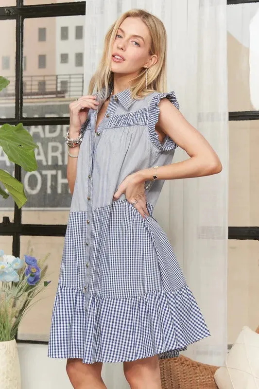 Button Down Textured Babydoll Dress