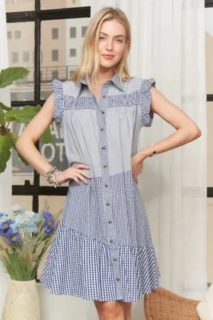 Button Down Textured Babydoll Dress