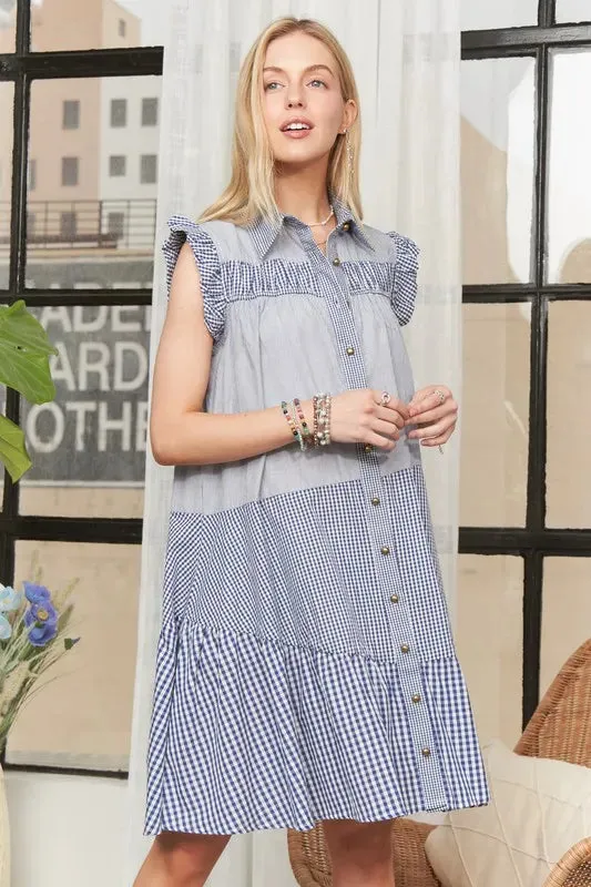Button Down Textured Babydoll Dress