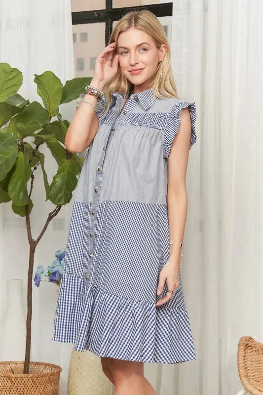 Button Down Textured Babydoll Dress