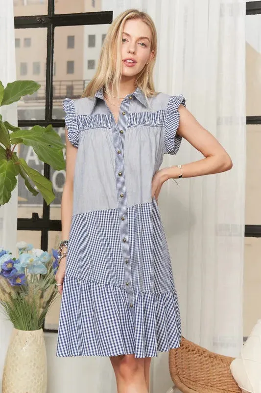 Button Down Textured Babydoll Dress