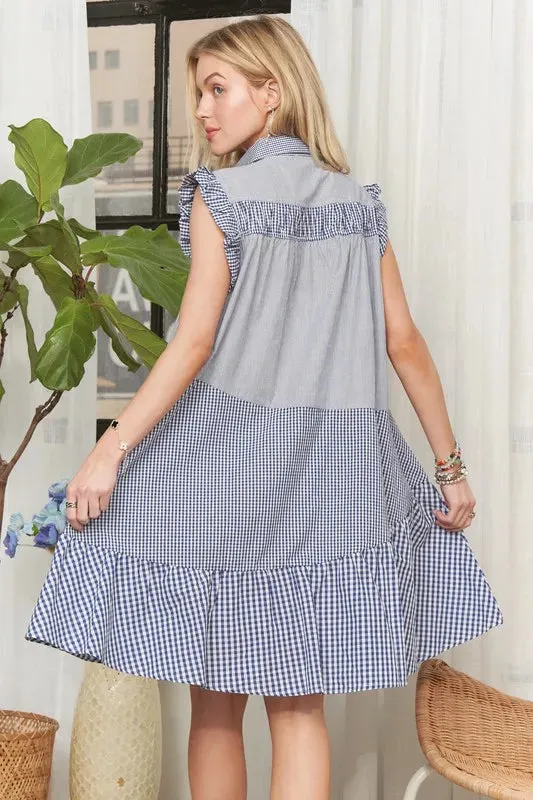 Button Down Textured Babydoll Dress