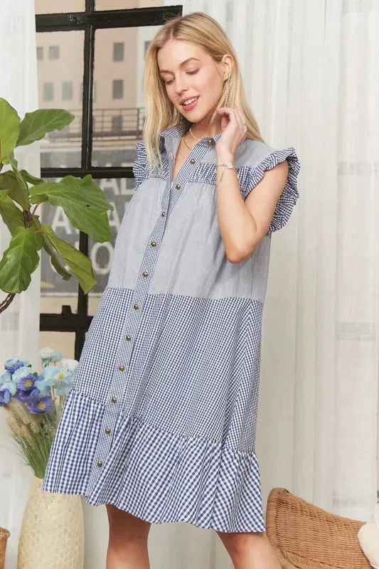 Button Down Textured Babydoll Dress