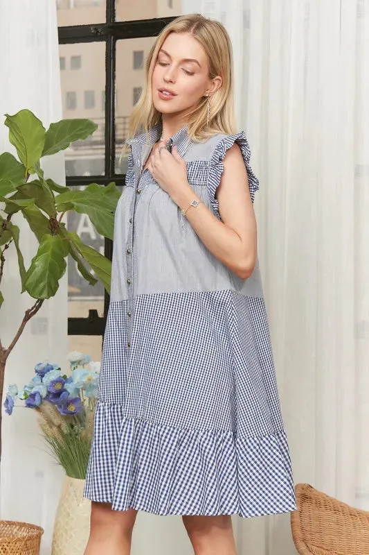 Button Down Textured Babydoll Dress
