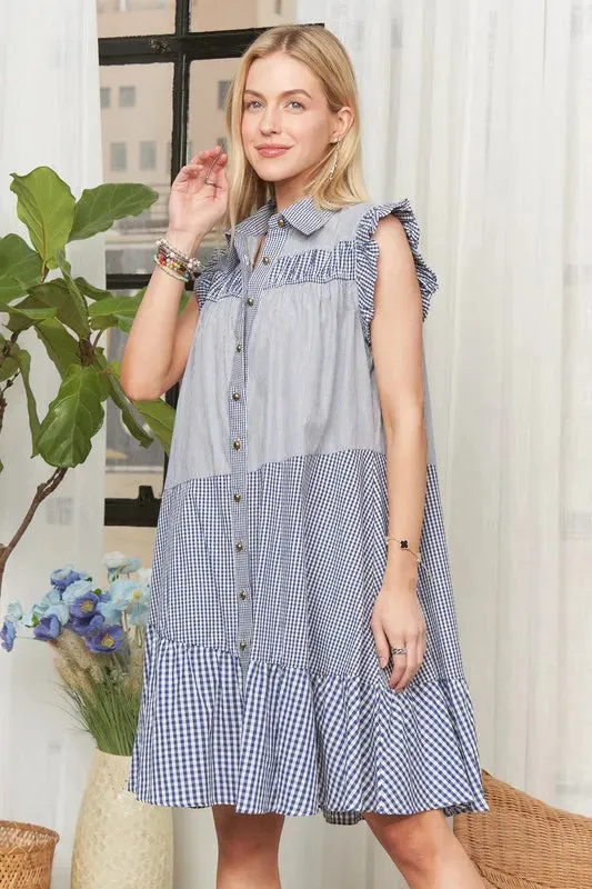 Button Down Textured Babydoll Dress