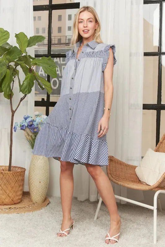 Button Down Textured Babydoll Dress