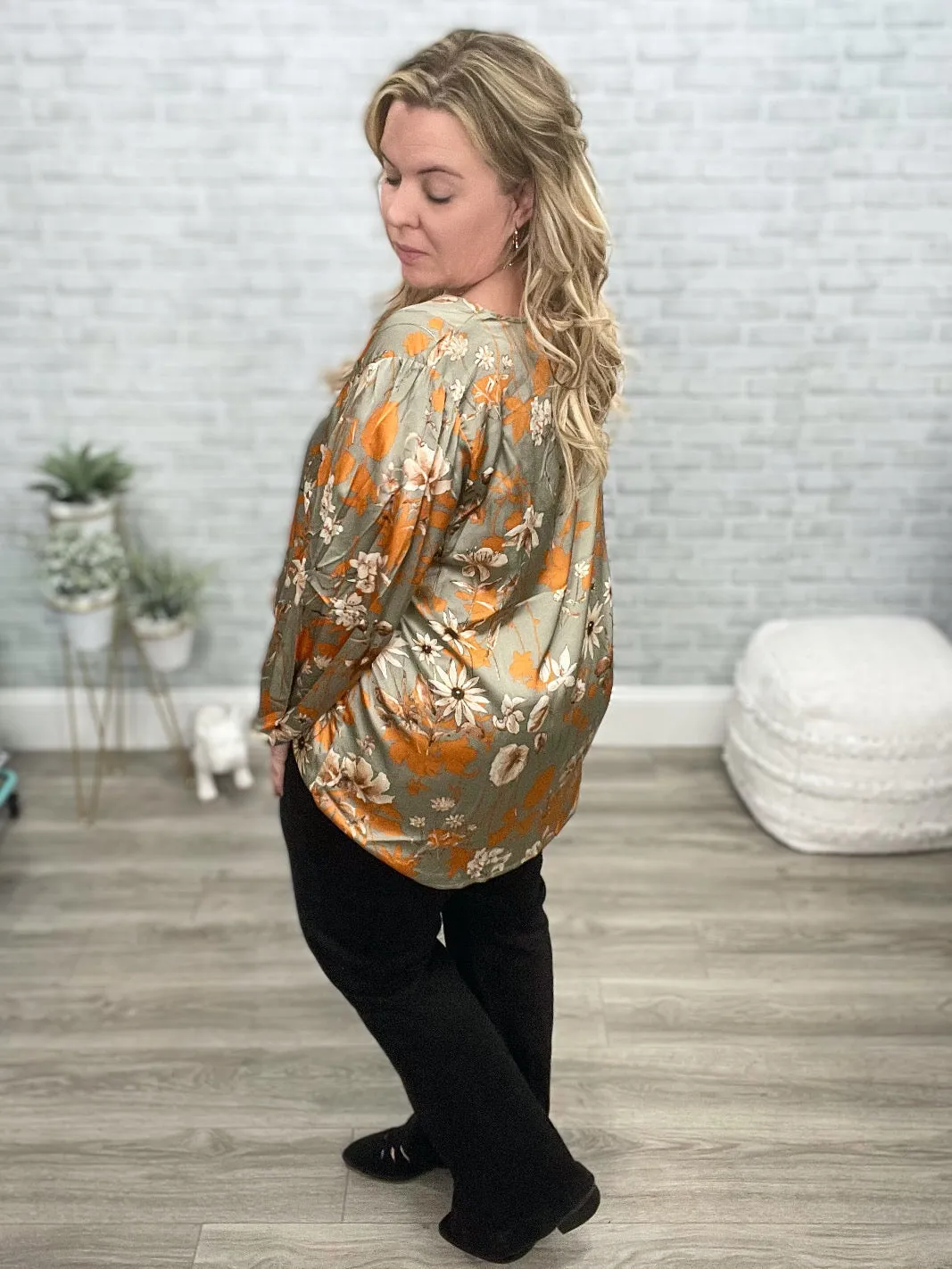 Chantry V Neck Floral Blouse in Sage