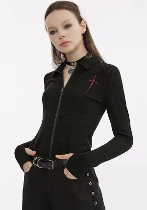 Dagger Embroidered Knit | LONG SLEEVE TOP