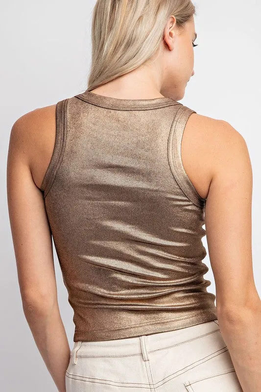 Easily Iconic Bronze Metallic Tank Top