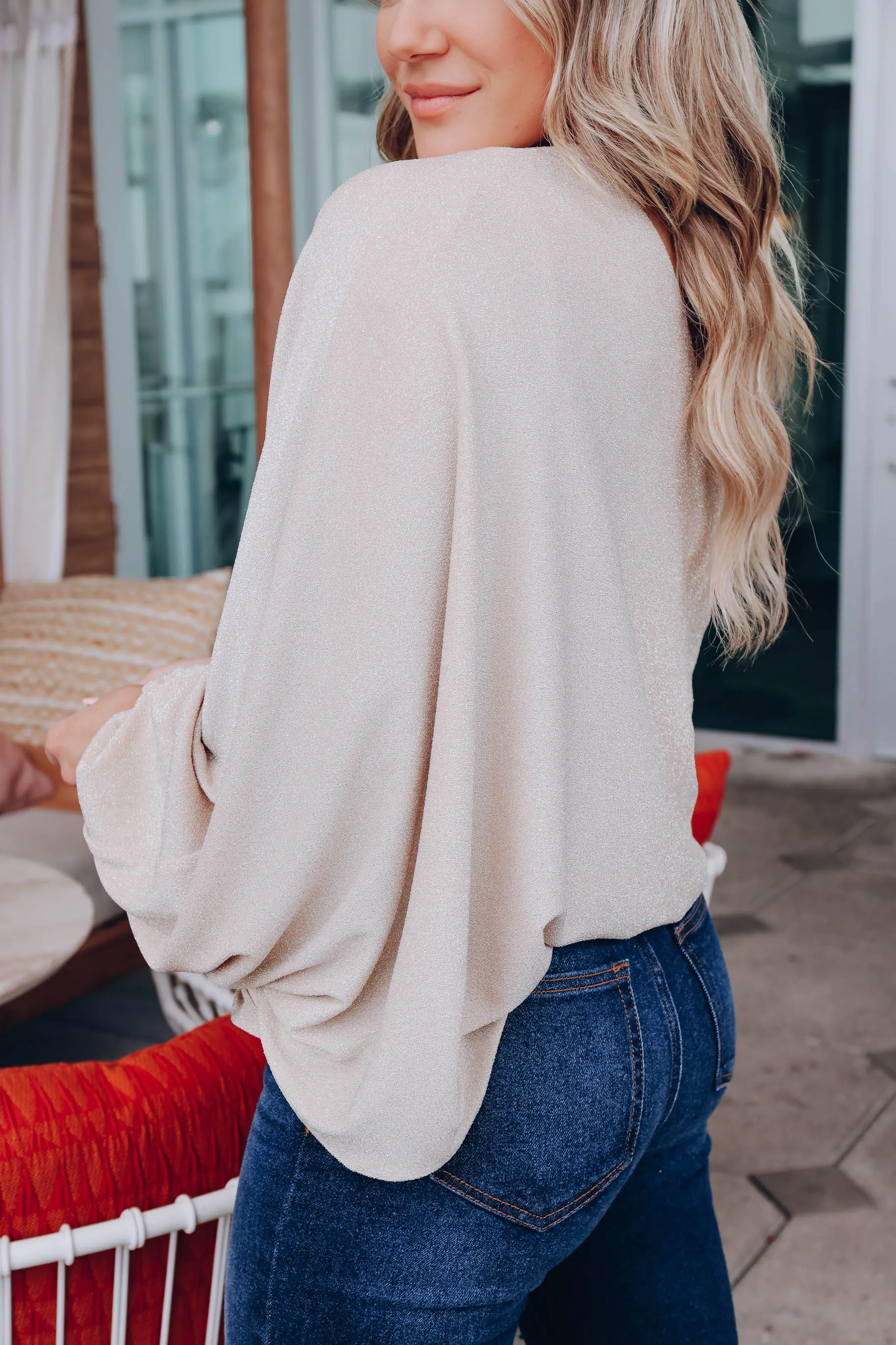 Gabriella One Shoulder Shimmer Top - Beige