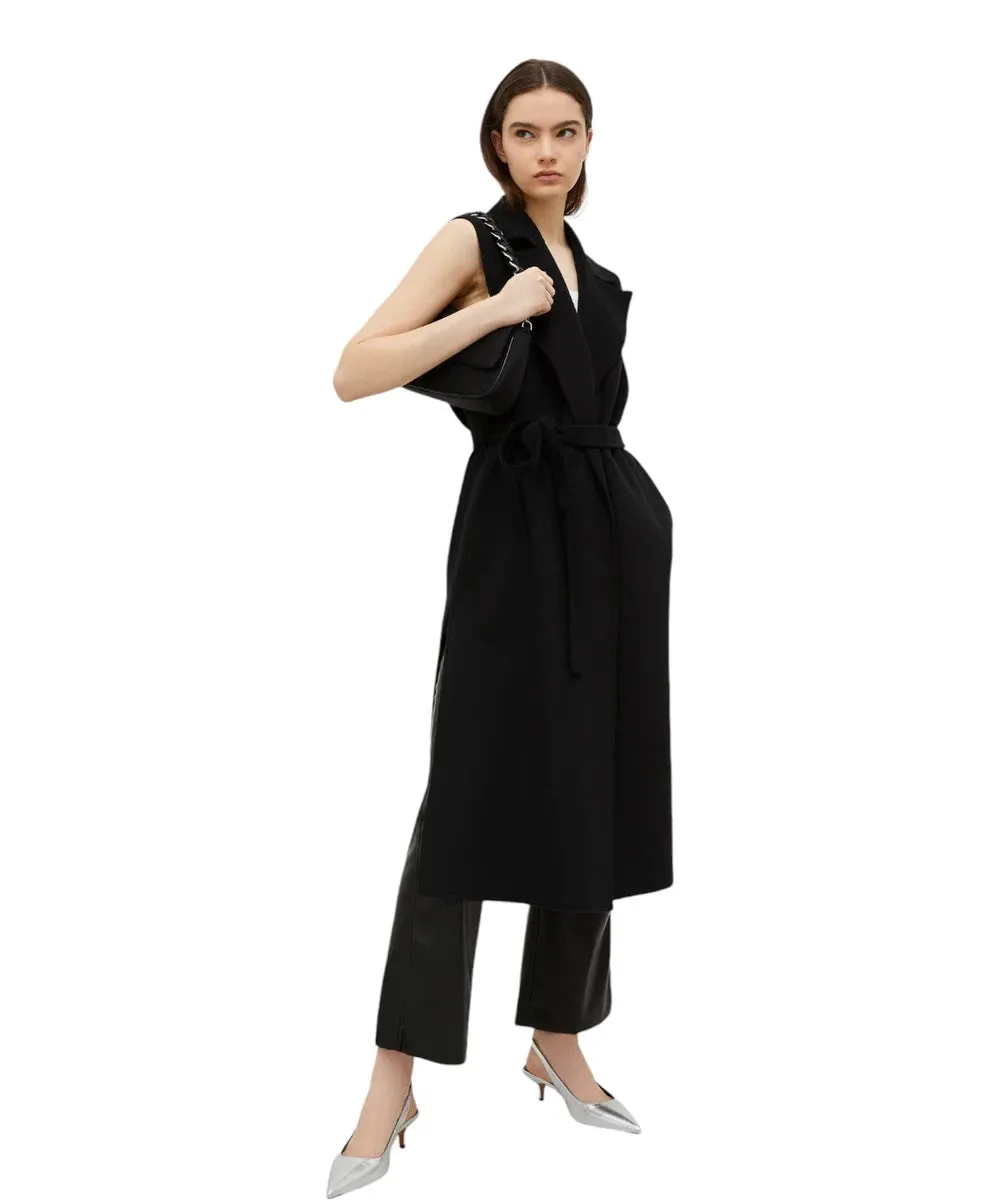Gilet Mano Lungo con Cintura in Misto Lana