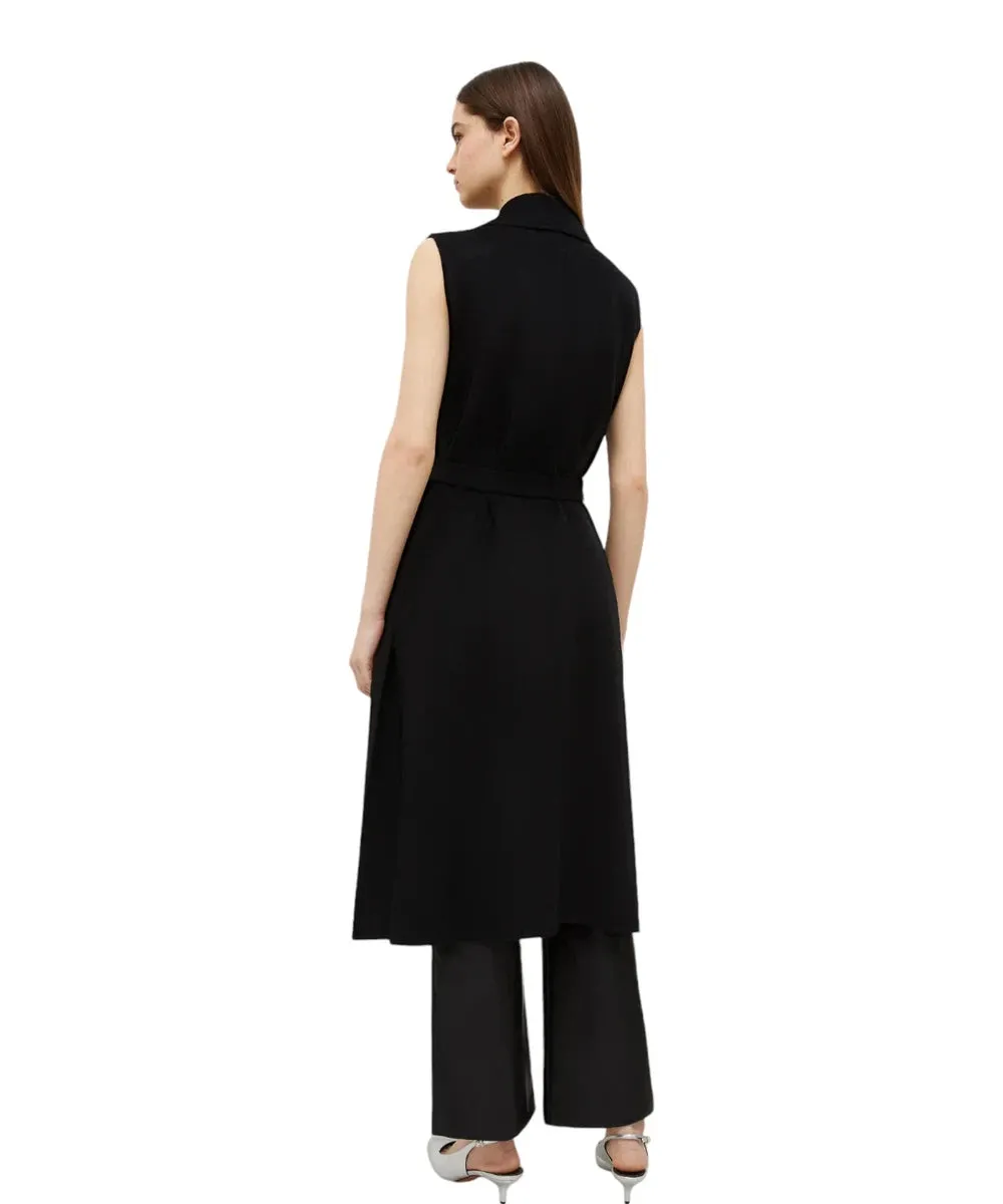 Gilet Mano Lungo con Cintura in Misto Lana