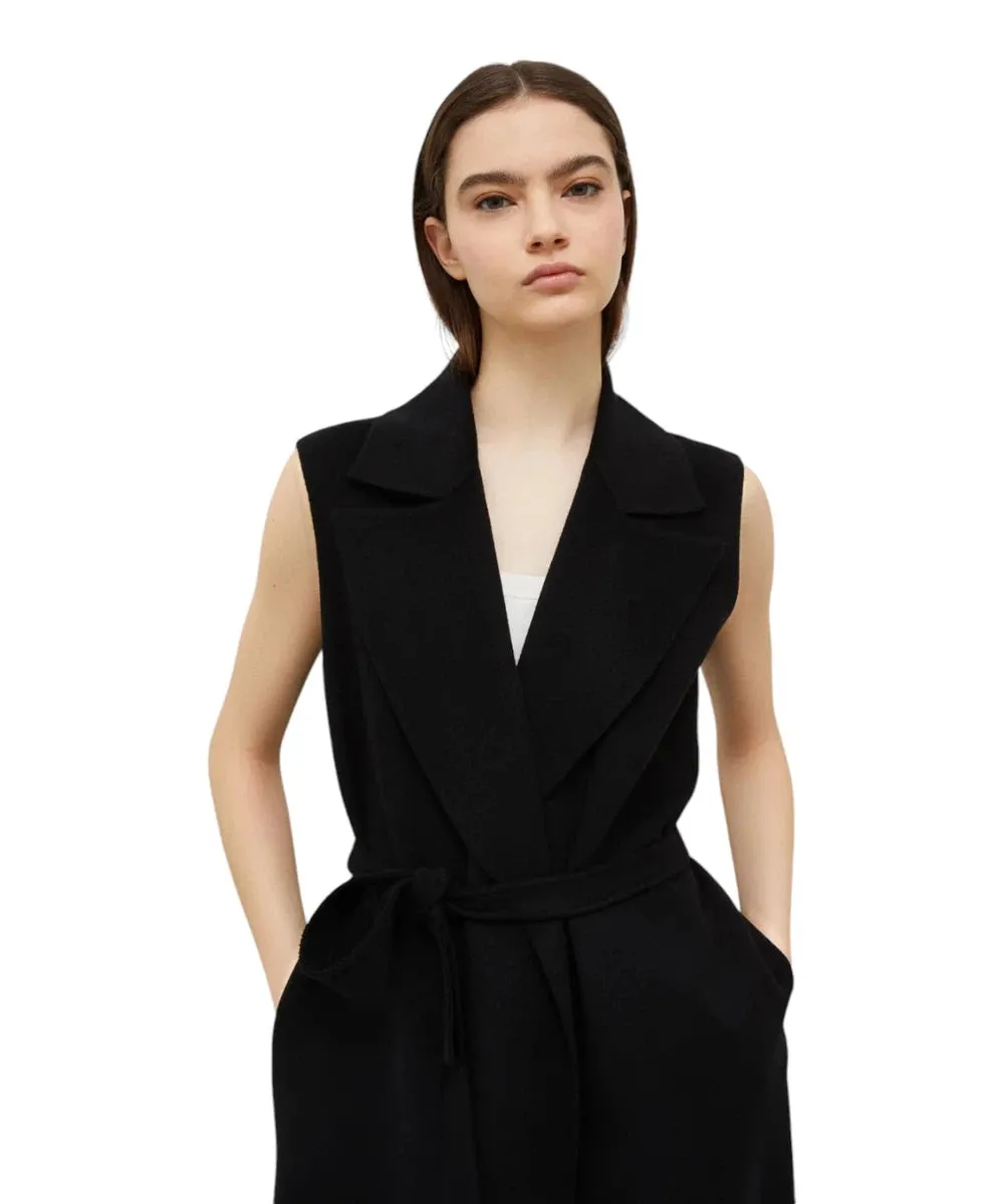 Gilet Mano Lungo con Cintura in Misto Lana