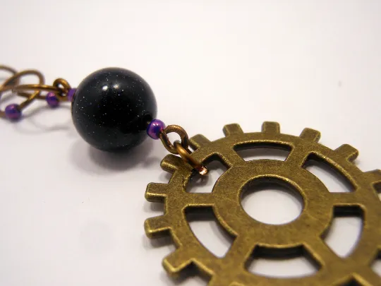 Handmade Snagless Beaded Chain Row Counter ~ Pump House ~ Antique Bronze Gear with Royal Goldstone and Purple Markers