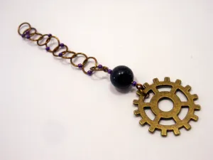 Handmade Snagless Beaded Chain Row Counter ~ Pump House ~ Antique Bronze Gear with Royal Goldstone and Purple Markers
