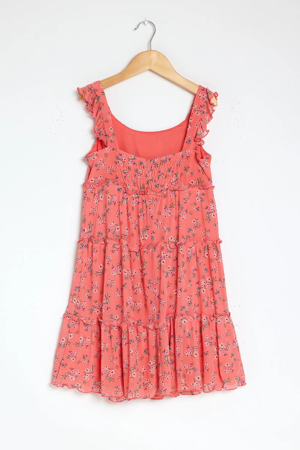 Kids Coral Floral Sleeveless Babydoll Dress