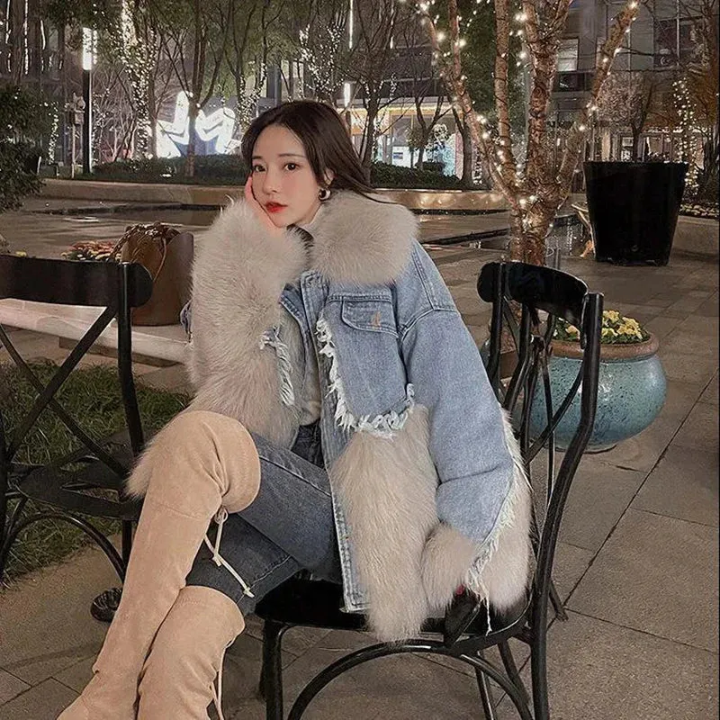 Large Fur Collar Jean Coat