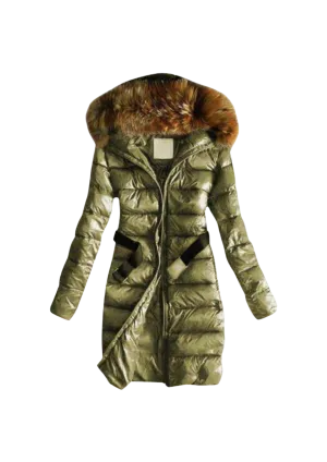 Long Quilted Jacket With Fur Collar And Raccoon Fur