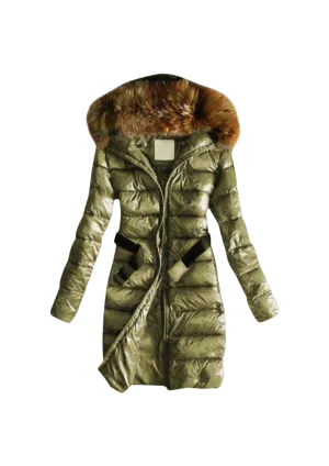 Long Quilted Jacket With Fur Collar And Raccoon Fur