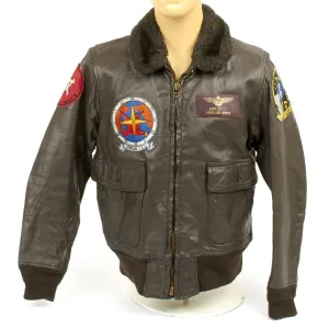Original USMC Pilot Type G-1 Leather Flight Jacket Red Devils - Vietnam War Era