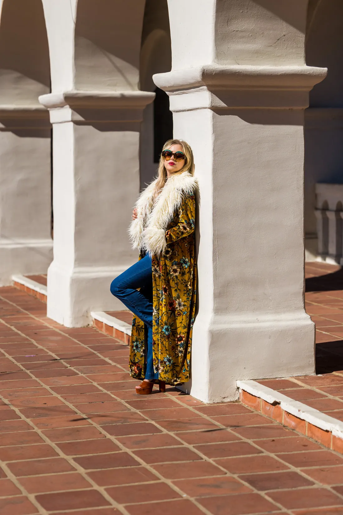 Penny Mustard Velvet Coat Faux Fur XL