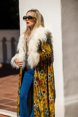 Penny Mustard Velvet Coat Faux Fur XL
