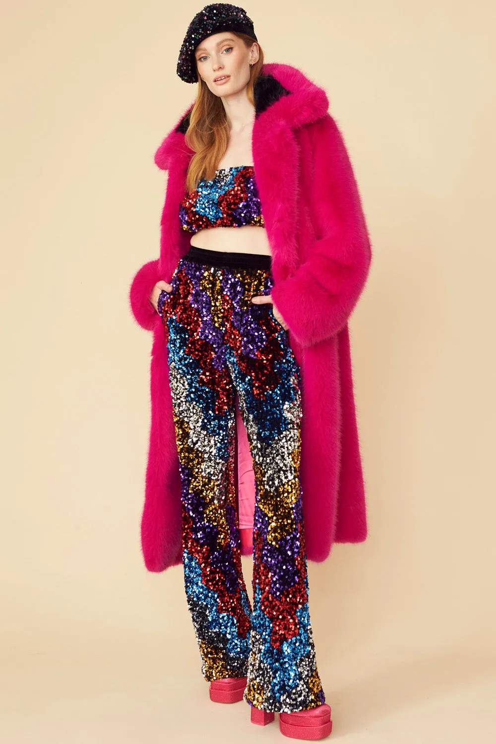 Pink Knitted Bamboo Faux Fur Coat PREORDER