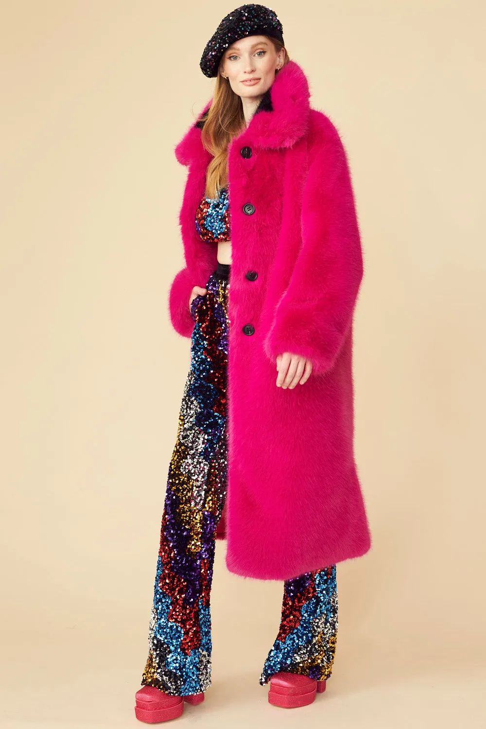 Pink Knitted Bamboo Faux Fur Coat PREORDER