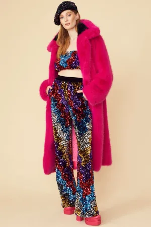 Pink Knitted Bamboo Faux Fur Coat PREORDER