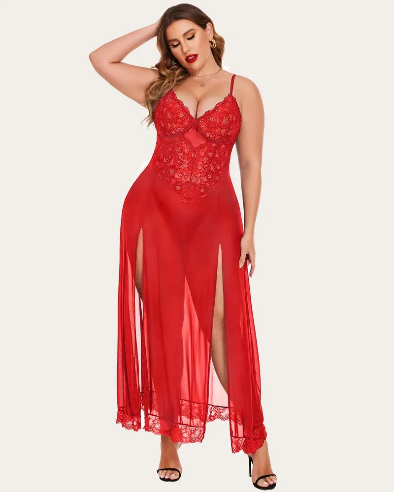 Romantic Mesh & Lace Nightgown