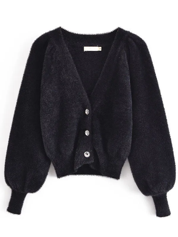 Short Faux Fur Coats For Women White Long Sleeves Stretch Front Button Overcoat