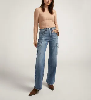 Silver Jeans Ladies Indigo High Rise Denim Cargo Wide Leg Jeans