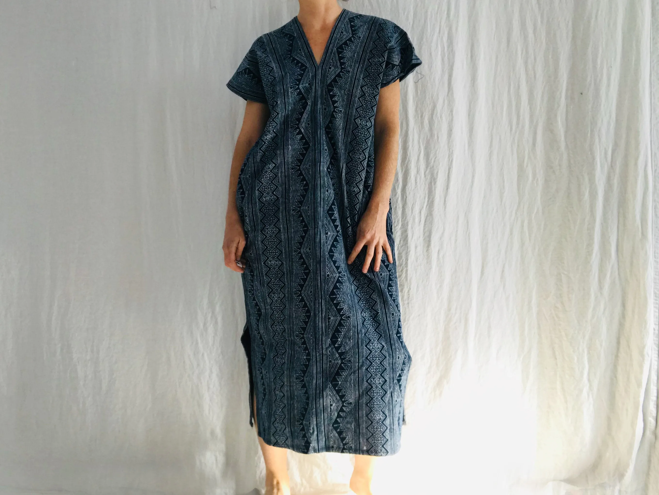 Vintage Hmong Indigo Caftan Dress XS-M