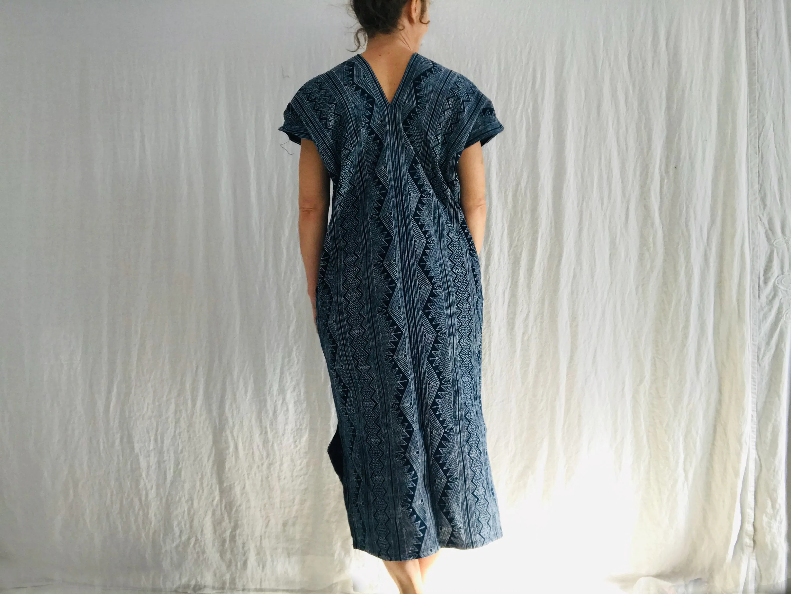 Vintage Hmong Indigo Caftan Dress XS-M