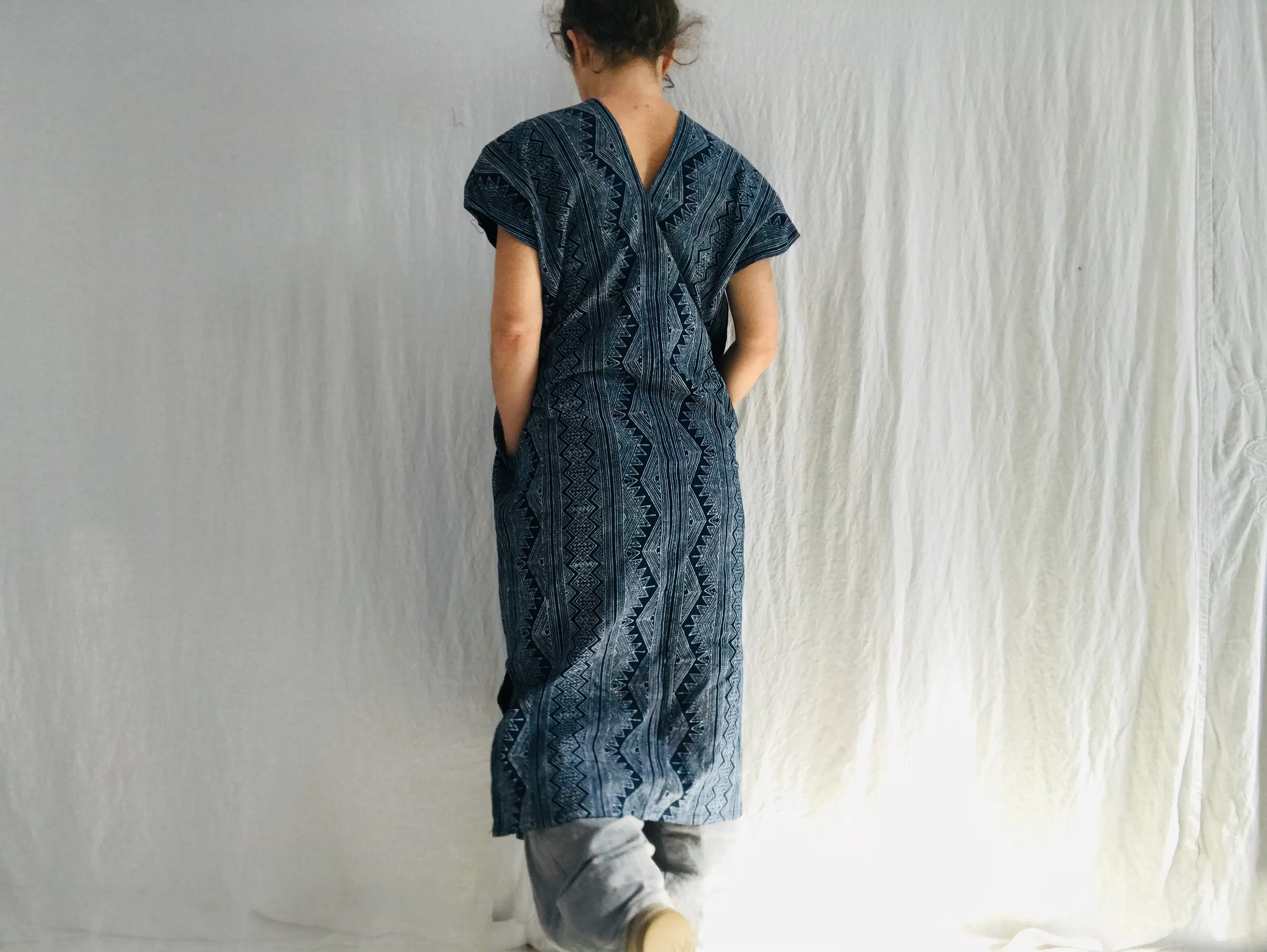 Vintage Hmong Indigo Caftan Dress XS-M