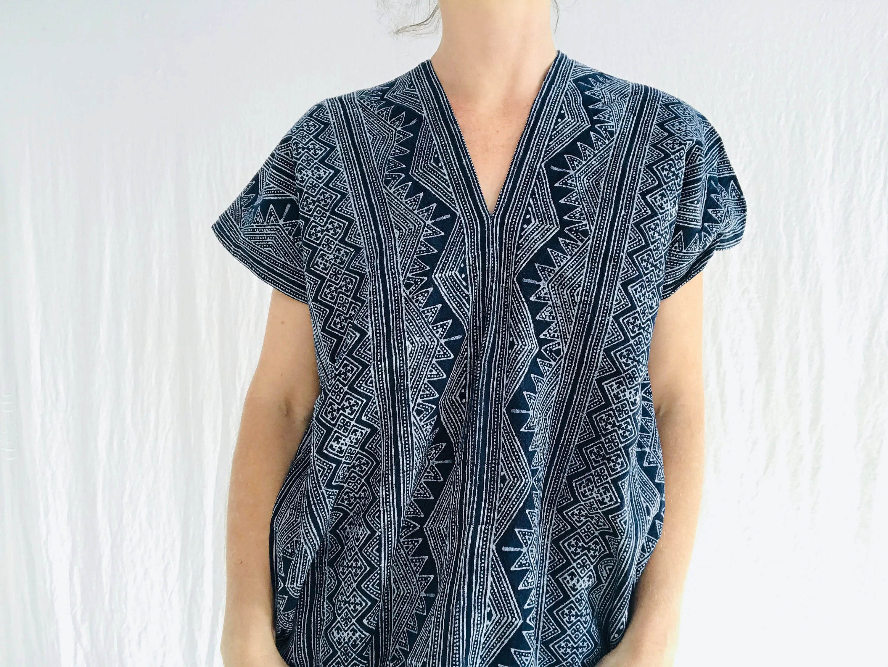 Vintage Hmong Indigo Caftan Dress XS-M