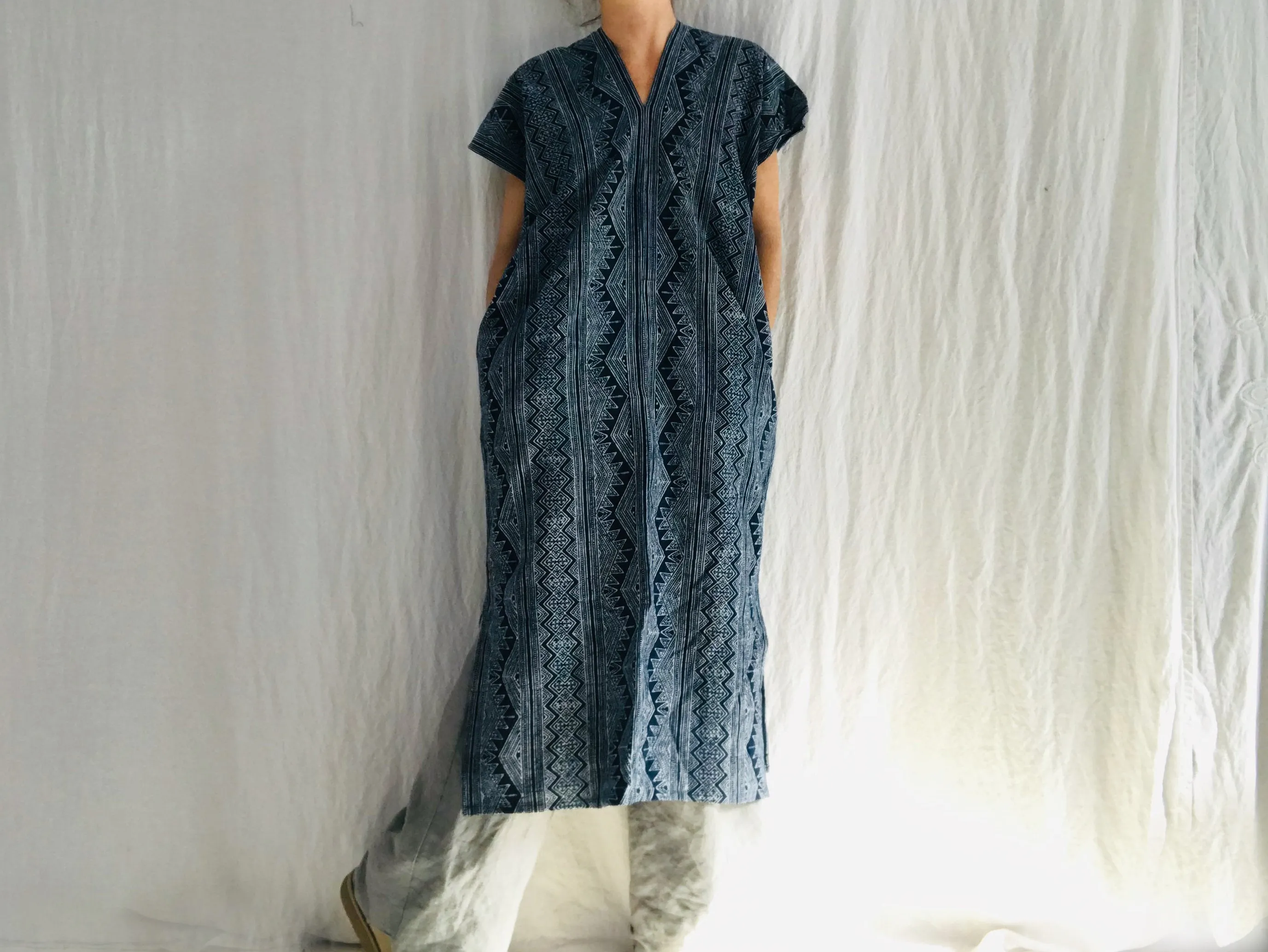 Vintage Hmong Indigo Caftan Dress XS-M