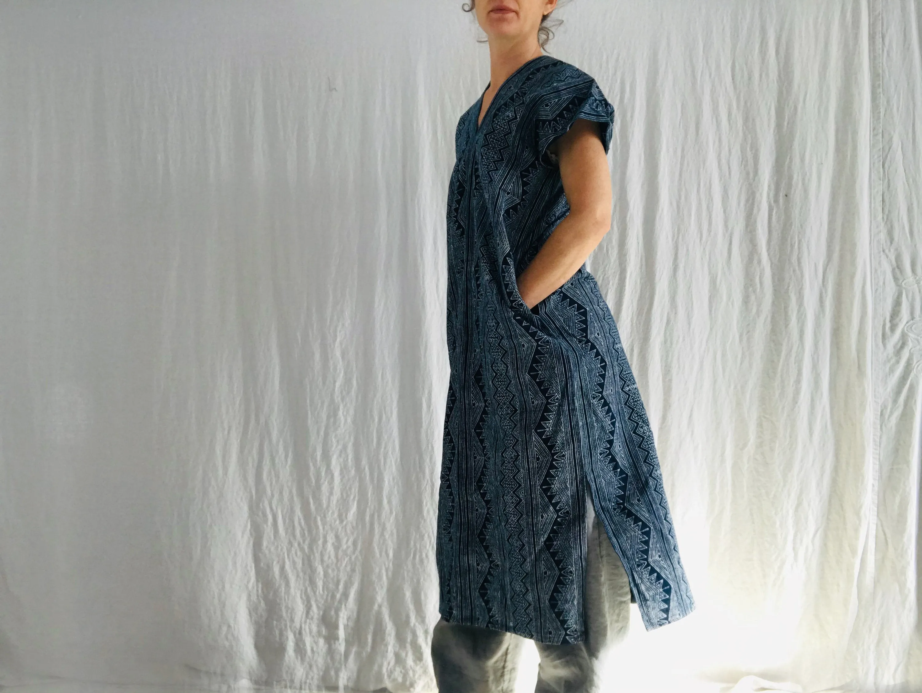 Vintage Hmong Indigo Caftan Dress XS-M